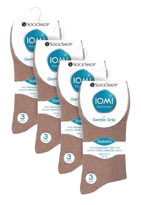 12 Paar Multipack Gentle Grip Top Diabetiker Socken | IOMI | Mid Calf Loose Top Non Elastic Cotton Socken mit Handlinked Seamless Toe - Beige - Image 2
