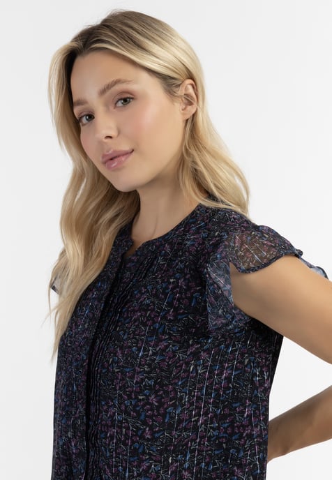 Dreimaster Blusenshirt mit Rüschenärmeln Damen Schwarzer Blumendruck - Image 5