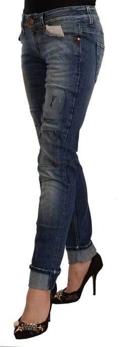 Acht Damen Blaue Gewaschene Niedrigbund Gefaltete Saum Slim Fit Jeans - Image 2