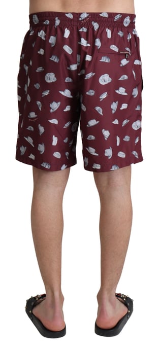 Dolce & Gabbana Men's Maroon Hats Print Beachwear Shorts Swimwear - Image 3