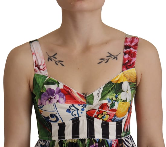 Dolce & Gabbana Mehrfarbige Patchwork Popeline Blumen A-Linien Mini-Falten Damenkleid - Image 4