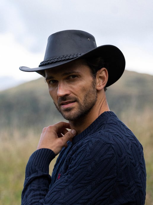Outback III Australian Style Leather Hat in Black