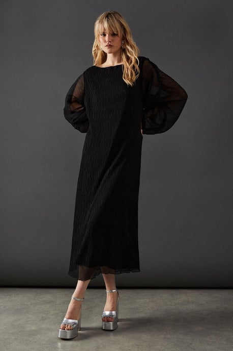 Plisse Batwing Midi Dress