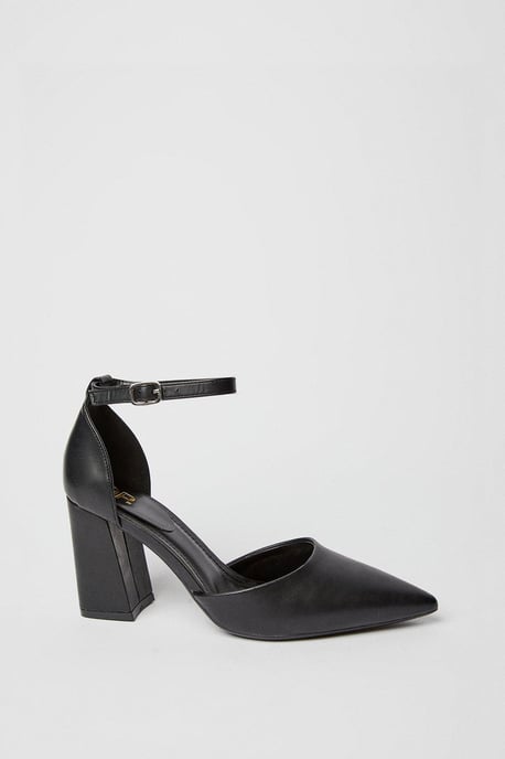Blanche Ankle Strap Pointed High Block Heel Court Shoes - Image 2