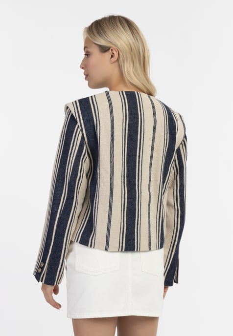 Dreimaster Kurze Blazerjacke Damen Dunkelmarine Wollweisser Streifen - Image 4