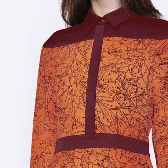 Hemdblusenkleid aus Bi-Material mit linearem Blumendruck - Image 3