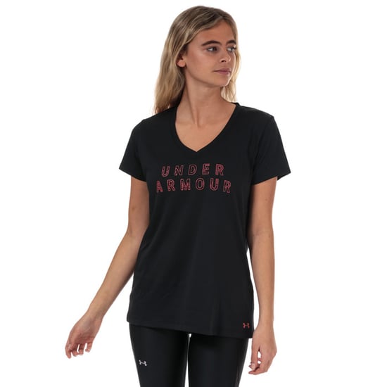 Women's Under Armour UA Tech V-Neck Graphic T-Shirt in Black