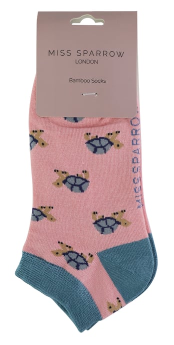 Damen Bambus Trainer Socken | Miss Sparrow | Atmungsaktive Low Cut Socken für Frauen - Schildkröten (Pink) - Image 2