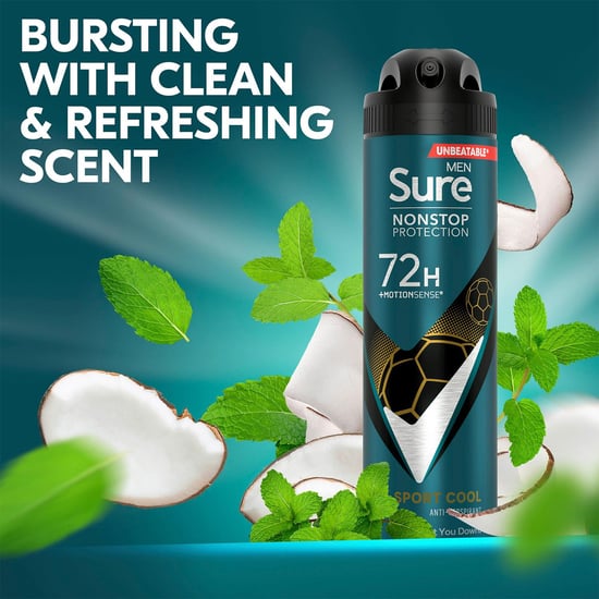 Sure Men Nonstop Protection 72H Anti-Perspirant Deodorant Sport Cool 150ml, 6pk