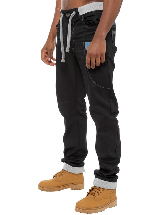 Enzo | Mens Denim Cuffed Jogger Jeans - Schwarz/Blau - Image 1