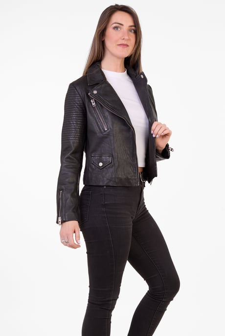 Pelle D’annata Patago Real Leather Biker Jacket in Black