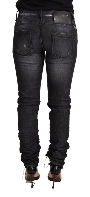 Acht Schwarz Gewaschene Baumwoll Niedrigbund Skinny Jeans - Image 3