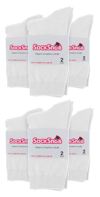 Einfarbige Damensocken mit hohem Baumwollanteil | 12 Paar Multipack | Socken-Snob | Dünne, bequeme, farbenfrohe Crew-Söckchen für Damen in Weiß - Image 2