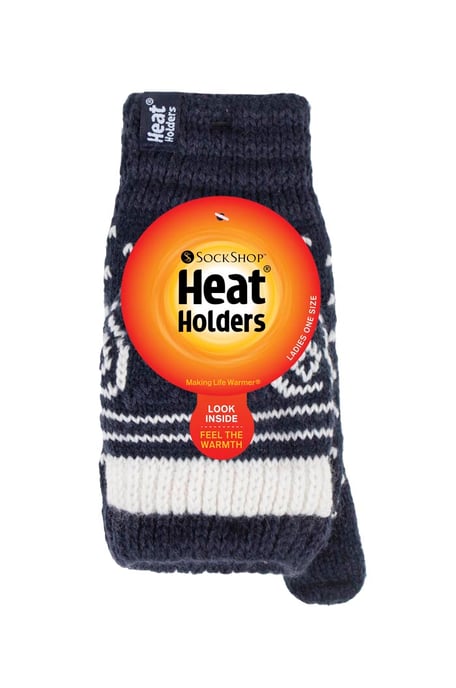 Ladies Warm Fairisle Patterned Thermal Fingerless Converter Handschuhe - Image 2