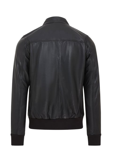Mens Black Retro Leather Bomber Jacket - Adak
