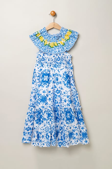 Tile Print Dress with Lemon Detail