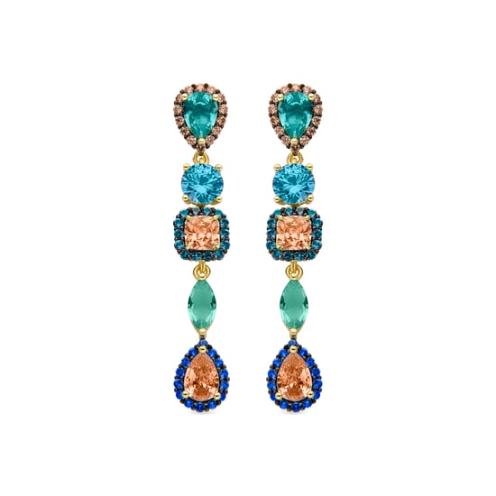 Luxenter Sterling Silver 925 Earrings with Multicoloured Zirconia finished in 18K yellow gold