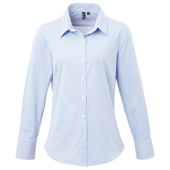 Premier Womens/Ladies Gingham Long-Sleeved Shirt (Hellblau/Weiß) - Image 1