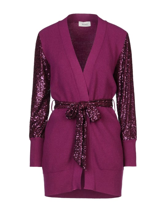 Vicolo Purple Knit Cardigan With Sequin Sleeves