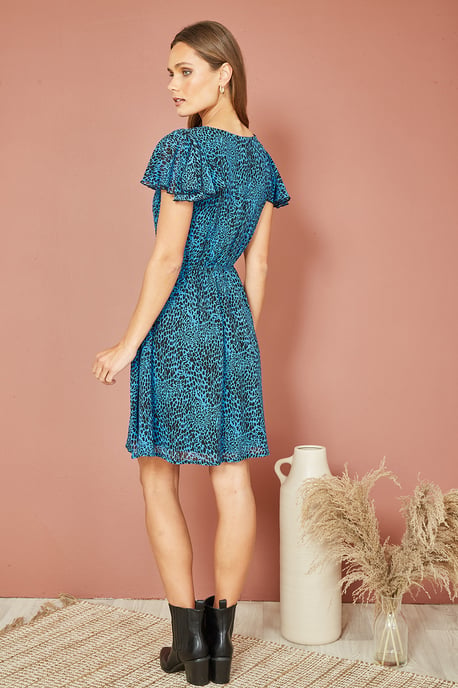 Blue Leopard Print Skater Dress