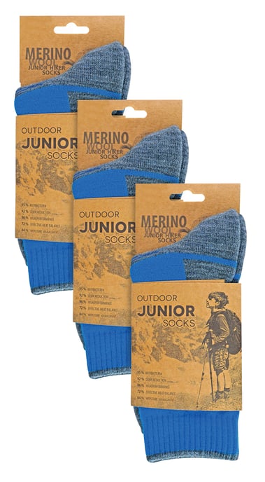 3 Paar Multipack Kinder Merinowoll Wander-Socken | Leichte Blasenfreie Socken für Jungen & Mädchen - Blau - Image 2