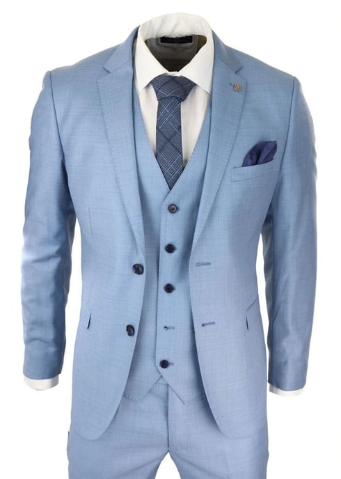 3-teiliger Herren-Retro-Anzug mit klassischem Stich in Hellblau - Image 1