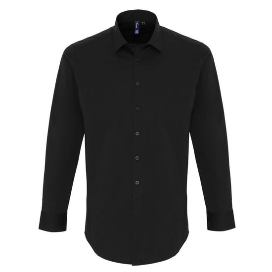 Premier Mens Stretch Fit Popeline Langarmhemd (Schwarz) - Image 1