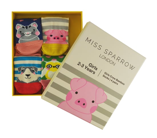 Miss Sparrow - 4 Pack Mädchen Bambus Socken | Kinder Neuheit Tiermuster Socken in einem Geschenkkarton - sortiert - Image 2