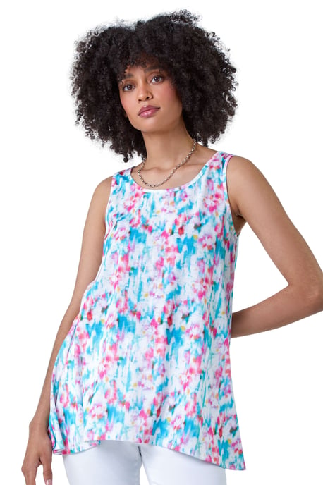 Printed Hanky Hem V-Neck Stretch Vest Top