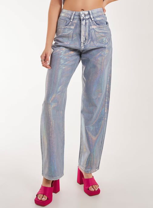 Metallic Silver Foil Coated Jeans