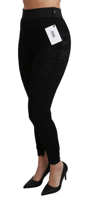 Dolce & Gabbana Women's Black Lace Skinny High Waist Cotton Pants