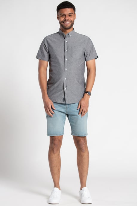Grey Cotton Chambray Short-Sleeve Shirt