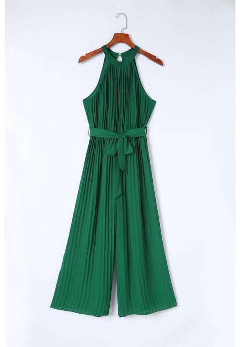 Damen-Jumpsuit mit weitem Bein und Plissierung und Gürtel in Grün - Image 5