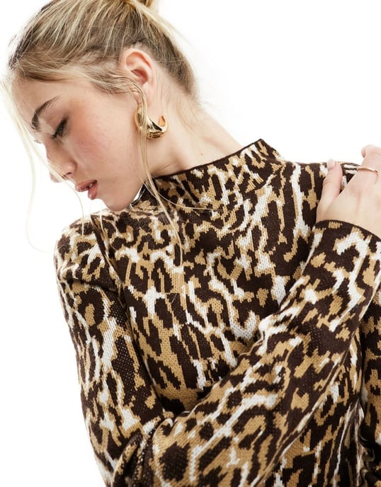 ASOS DESIGN jumper with high neck in animal pattern