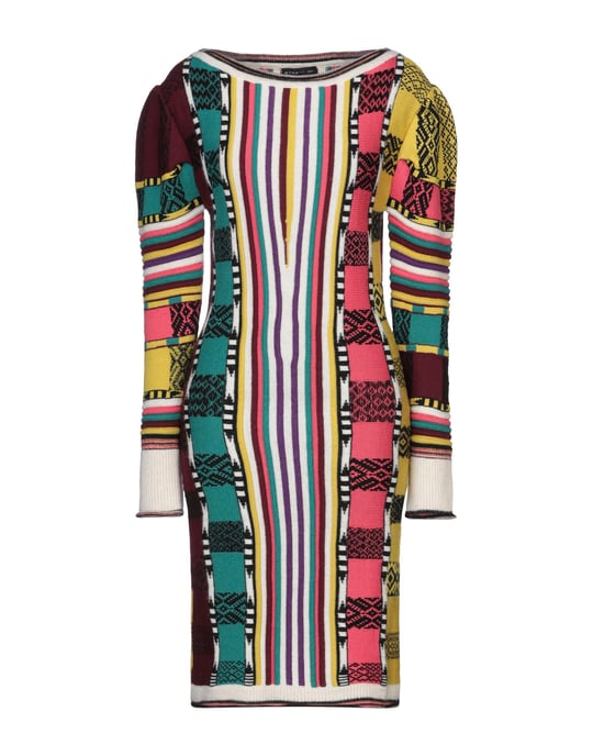 Etro Ochre Multicolour Pattern Wool Knit Long Sleeve Dress