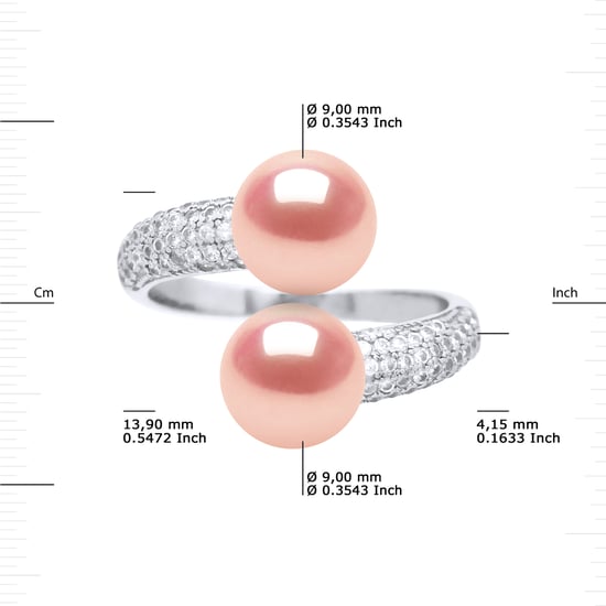 Ring YOU AND ME 2 Water Beads Sweet 9-10 mm Natural Rose Jewelry 925