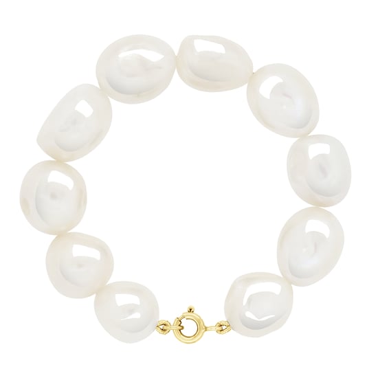 Bracelet Gold - Row of Real Freshwater Pearls Baroque 11-12 mm