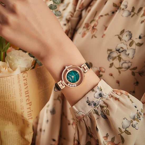 VICTORIA HYDE Damenuhren Kleines Zifferblatt Analog Quarz Damenuhren mit klarem Kristall Elegante Gold Uhr für Frau, grün schwarz - Image 5