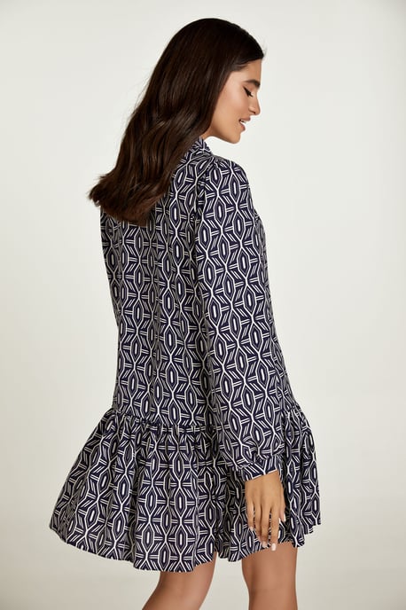 Marineblaues und weißes Print-Kleid mit Knöpfen - Image 4
