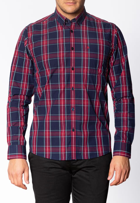 Harcourt Mens Long Sleeve Cotton Shirt With Large Check Pattern In Navy