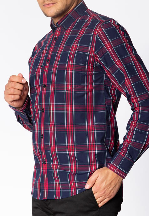 Harcourt Mens Long Sleeve Cotton Shirt With Large Check Pattern In Navy