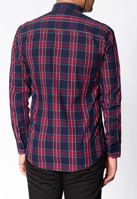 Harcourt Mens Long Sleeve Cotton Shirt With Large Check Pattern In Navy