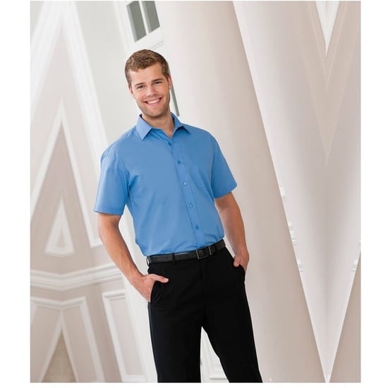 Russell Collection Herren Kurzarmhemd aus pflegeleichter Poly-Cotton-Popeline (Corporate Blue) - Image 2