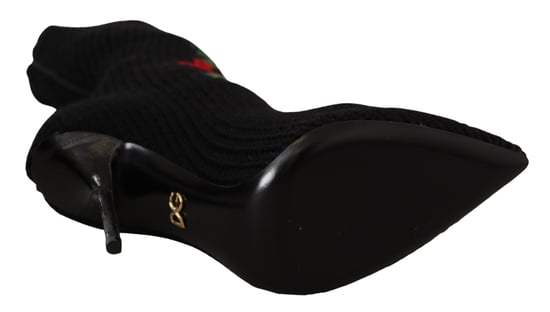 Dolce & Gabbana Schwarze Stretch-Socken Rote Rosen Stiefeletten Damenschuhe - Image 5