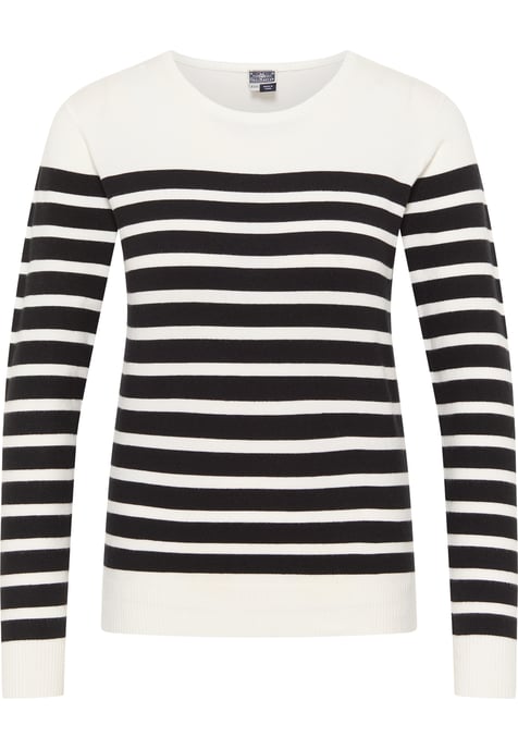 Dreimaster Strickpullover Damen Wollweiss Schwarz - Image 1