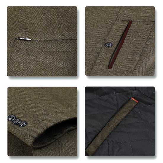 Herren Kurzer Slim Fit Mantel mit Stehkragen Business Casual Wollmantel Khaki - Image 4