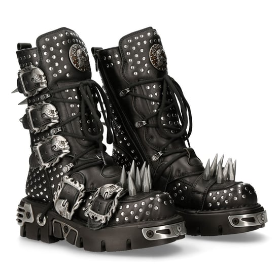New Rock Black Leather Studded Gothic Boots-1535-S1