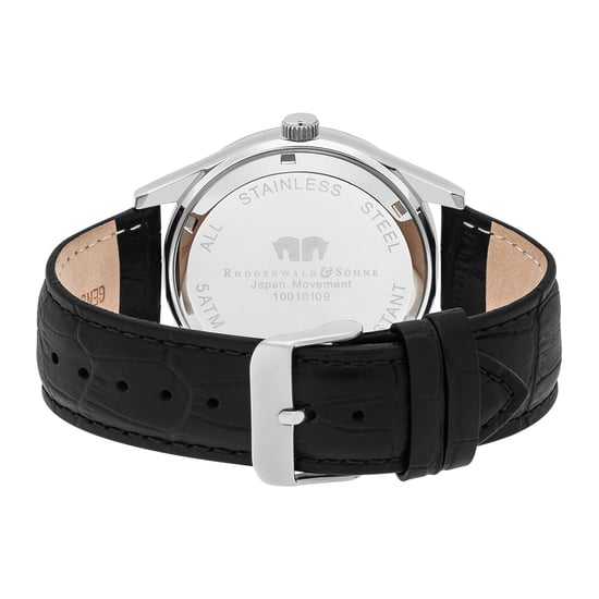 Rhodenwald & Söhne Men's Quartz Silver Genuine Leather Black Watch