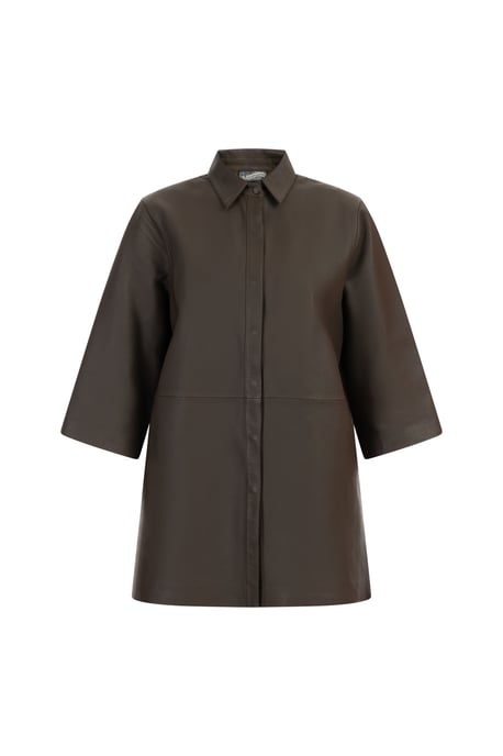 Dreimaster Lederhemd Damen Taupe - Image 1