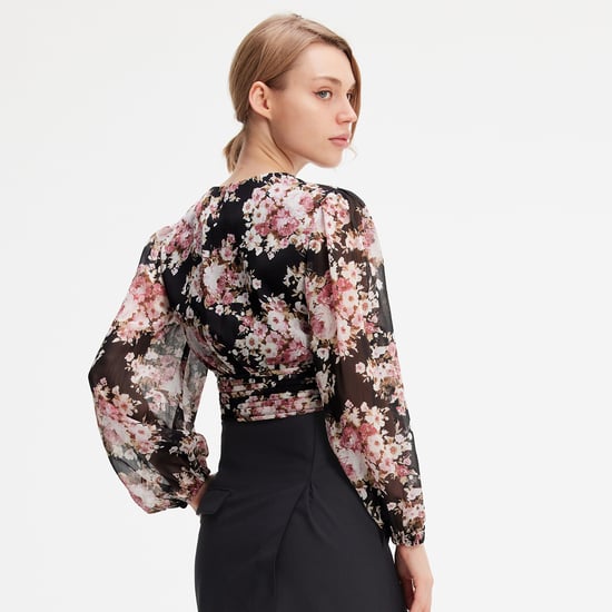 Kurze Bluse mit Blumendruck - Image 3